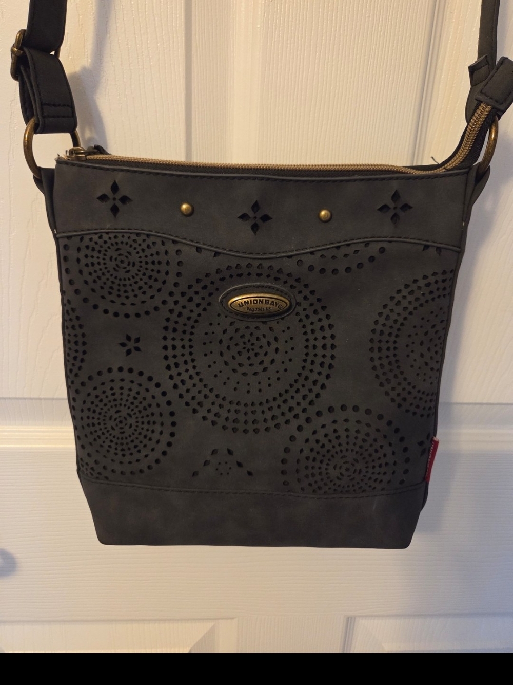 UNIONBAY Gray Laser-Cut Circle Pattern Crossbody